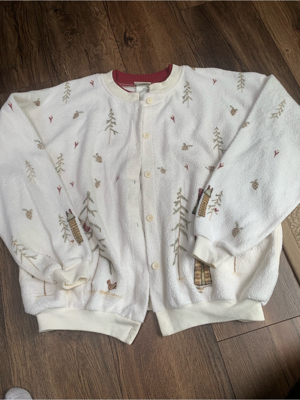 Vintage Artisan Cabin Cardigan with Woodland Embroidery
